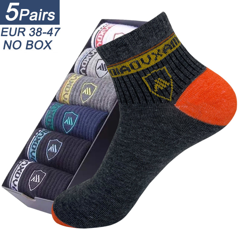 5 Pairs Men's Sports Socks, Spring & Fall Thin Athletic Socks, Breathable, Sweat-Absorbent for Basketball, Running