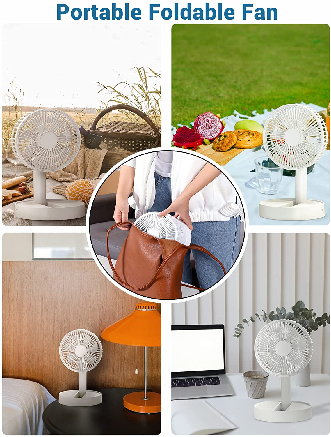 Portable 5200mAh Table Fan Foldable Rechargeable Mini Fan With 4 Speeds  AutoOff Timer For Personal 3