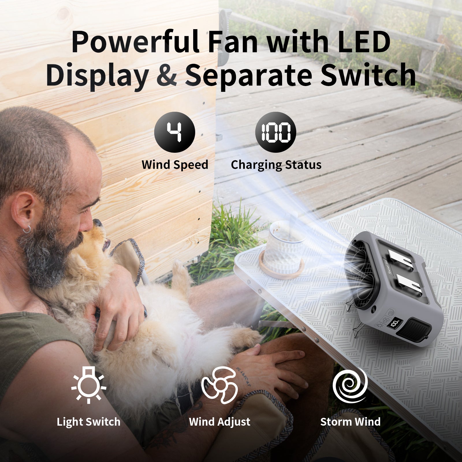 3-in-1 Cooling Waist Fan with Power Bank & Flashlight, 14500mAh Portable Fan with Dual Airflow Outlet for Outdoor Active