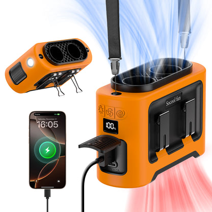3-in-1 Cooling Waist Fan with Power Bank & Flashlight, 14500mAh Portable Fan with Dual Airflow Outlet for Outdoor Active