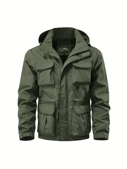Mens Waterproof Hooded Jacket with Detachable Sleeves Multi Pocket Outdoor Windproof Coat