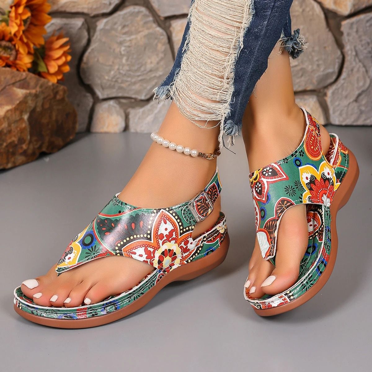 Women Summer Mixed Color Wedge Sandals Casual Outdoor Beach Shoes Large Size 2
