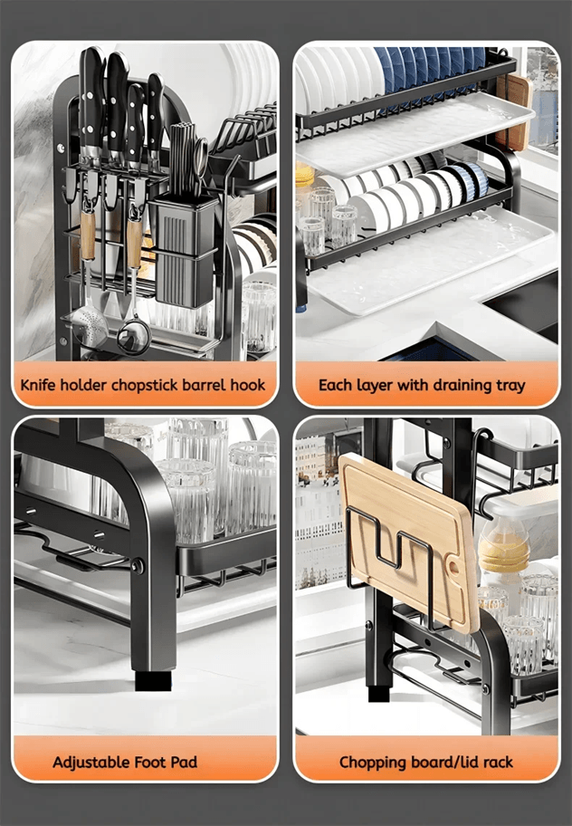 2 Tier Dish Drying Rack With Drainboard And Utensil Holder Rust Proof Compact Kitchen Organizer 2