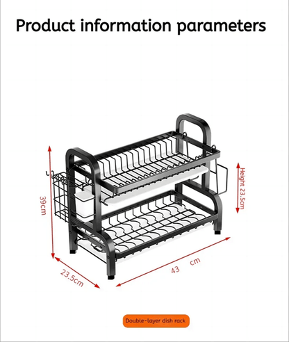 2 Tier Dish Drying Rack With Drainboard And Utensil Holder Rust Proof Compact Kitchen Organizer 3