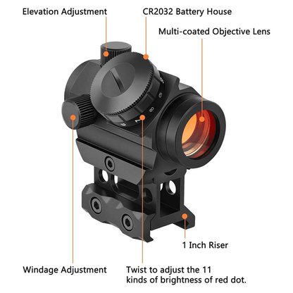 2MOA Red Dot Sight 1x25mm Reflex Scope Waterproof Shockproof Fog Proof With Riser Mount 3