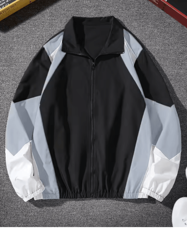 Mens Lightweight Windproof Jacket Casual Color Block Travel Coat 2