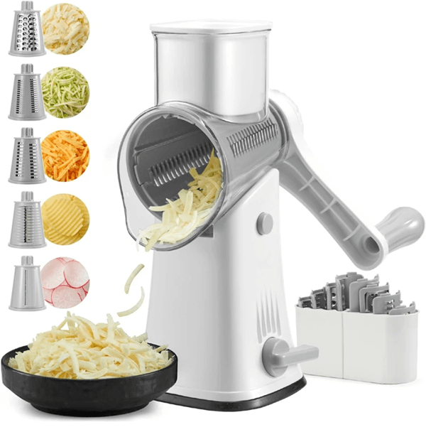 5 in 1 Rotary Cheese Grater and Vegetable Slicer with Mandoline Cutter and Nut Chopper