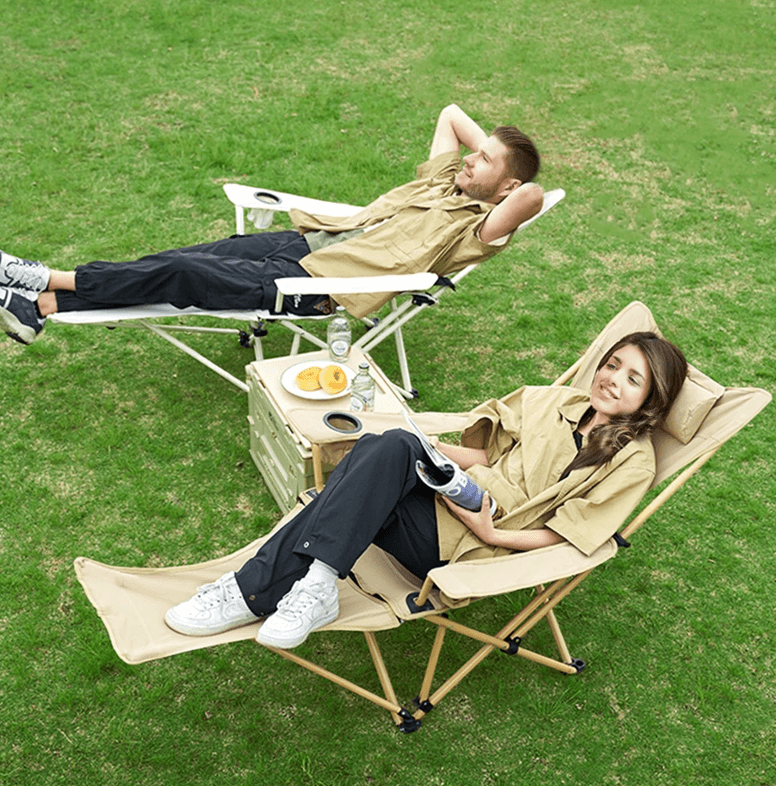 Reclining Camping Chair 2 in 1 Lightweight Folding Lounge with Adjustable Backrest and Footrest
