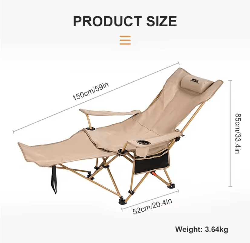 Reclining Camping Chair 2 In 1 Lightweight Folding Lounge With Adjustable Backrest And Footrest 1