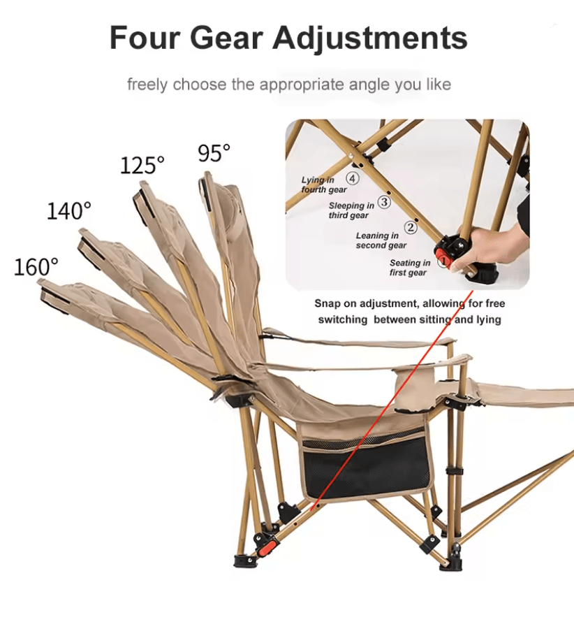 Reclining Camping Chair 2 In 1 Lightweight Folding Lounge With Adjustable Backrest And Footrest 2