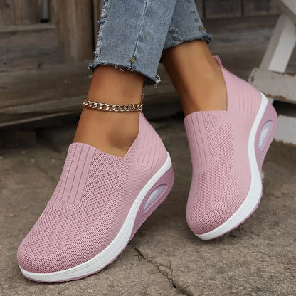 Womens Mesh Breathable Slip On Platform Sneakers Comfortable Air Cushion Walking Shoes 1