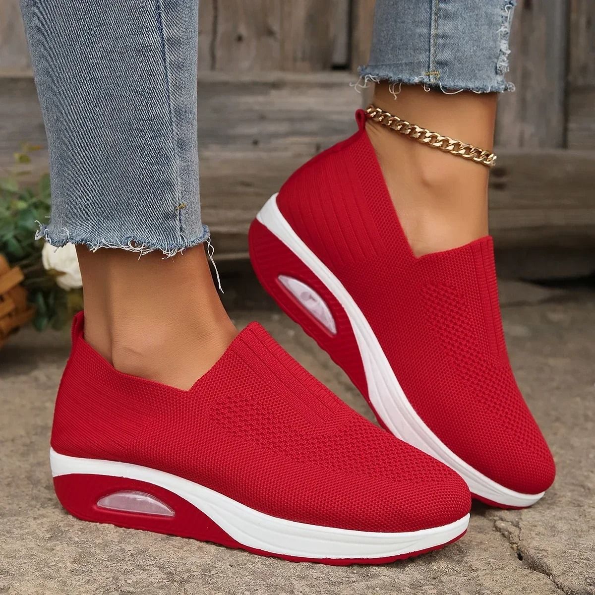 Womens Mesh Breathable Slip On Platform Sneakers Comfortable Air Cushion Walking Shoes 5