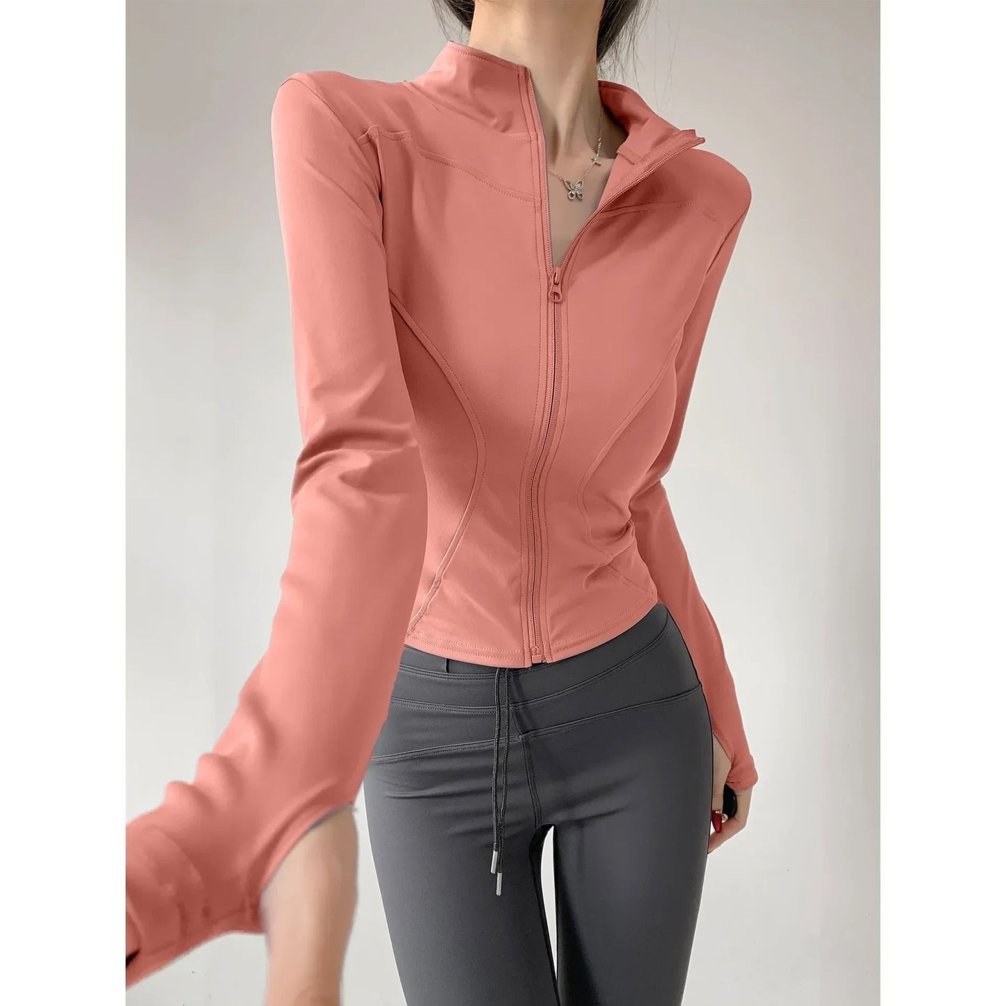 Sun Quick Drying Sports Jacket Womens Yoga Running Long Sleeve Zipper Top 10