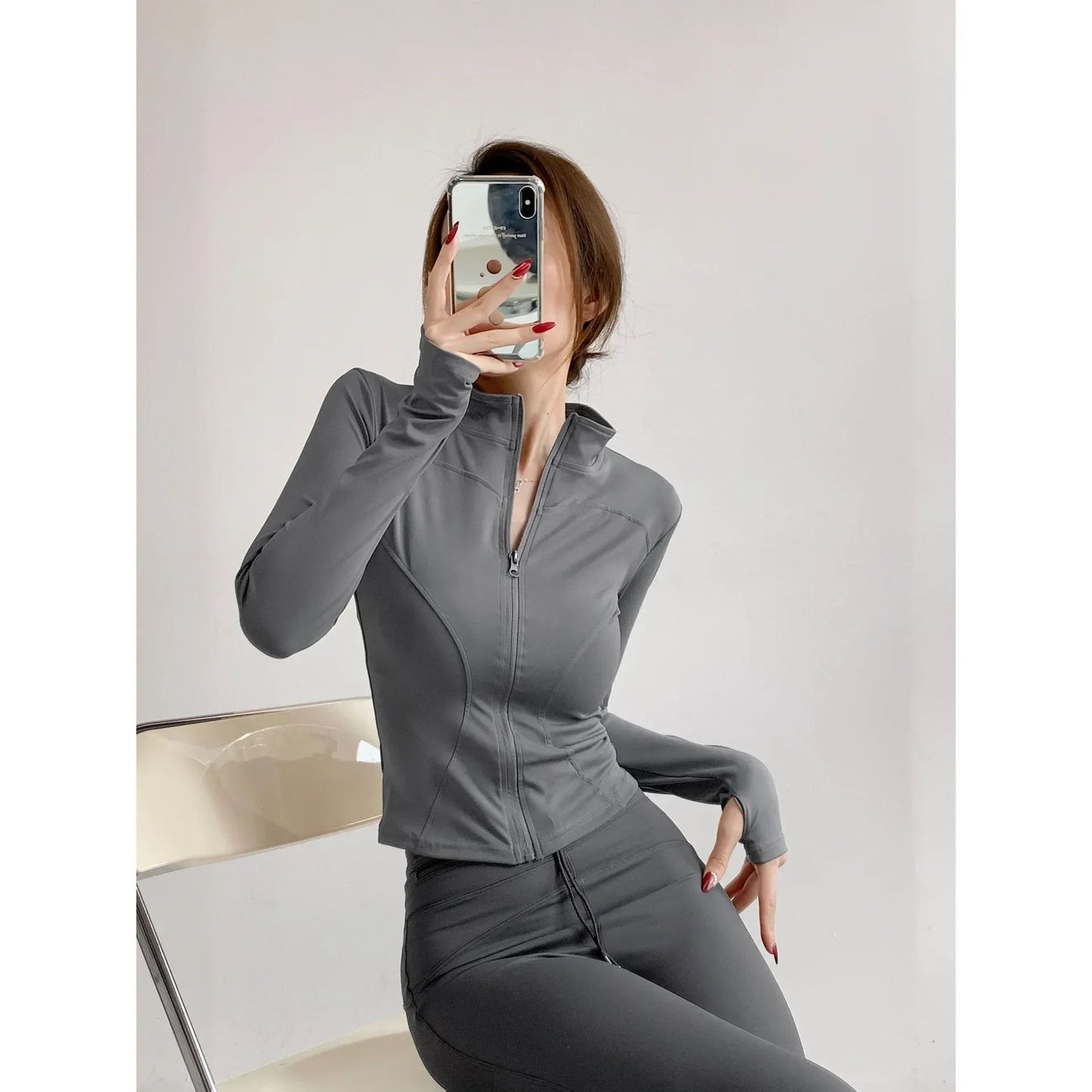 Sun Quick Drying Sports Jacket Womens Yoga Running Long Sleeve Zipper Top 14