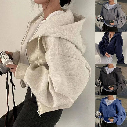 Fleece Lined Cropped Slim Hoodie for Women