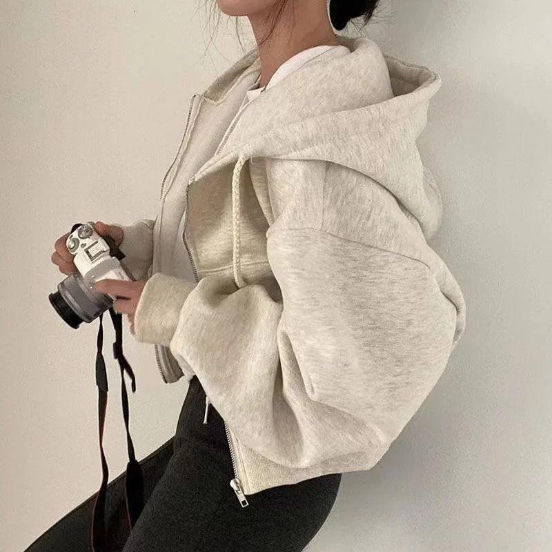 Fleece Lined Cropped Slim Hoodie For Women 5