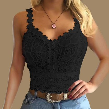 Lace Strap V Neck Crop Top Sleeveless Casual Vest For Women 3