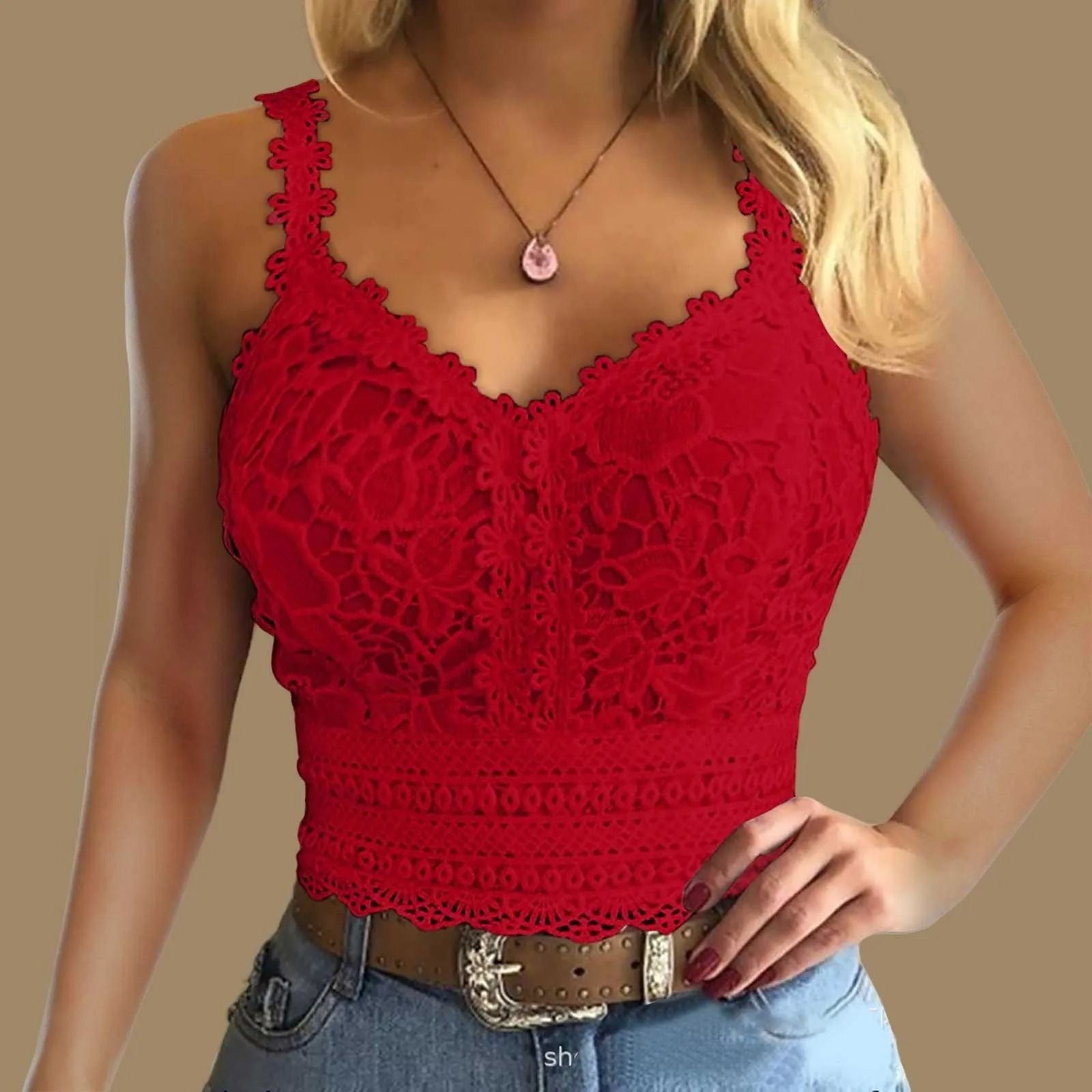 Lace Strap V Neck Crop Top Sleeveless Casual Vest For Women 8