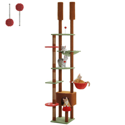 Adjustable Floor To Ceiling Cat Tree With Hammock Scratching Posts And Hanging Ball 9