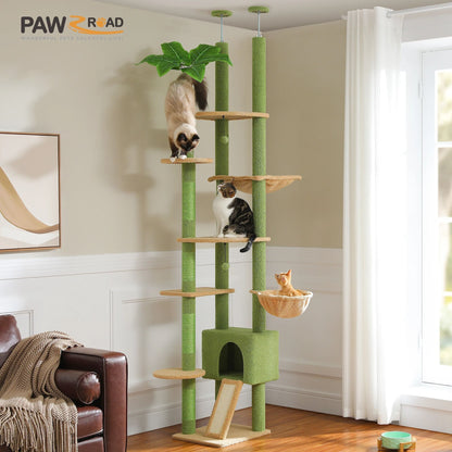Adjustable Floor To Ceiling Cat Tree With Hammock Scratching Posts And Hanging Ball 3