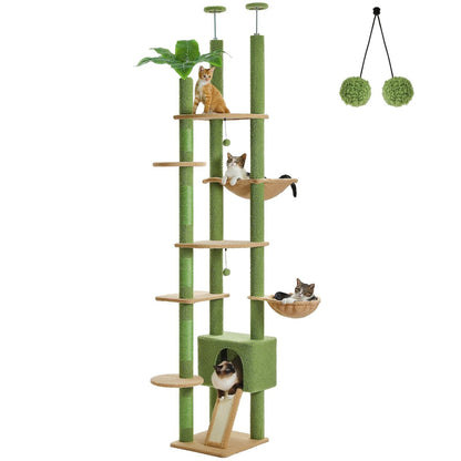Adjustable Floor To Ceiling Cat Tree With Hammock Scratching Posts And Hanging Ball 6