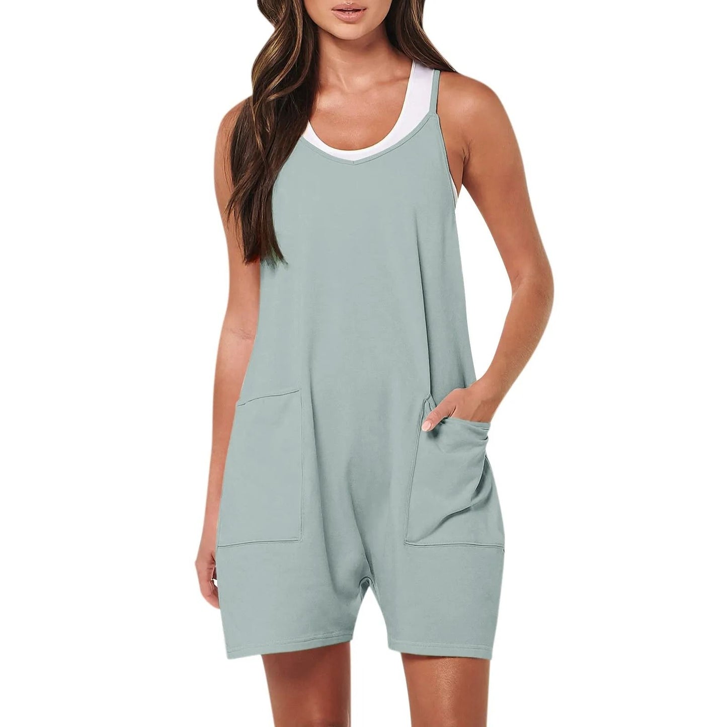 Summer Casual Sleeveless Adjustable Strap Loose Jumpsuit Shorts For Women 17