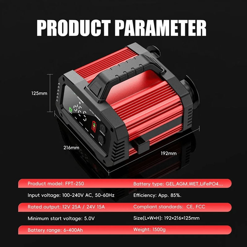 Smart Car Battery Charger 25A 15A For 12V 24V AGM GEL LiFePO4 Motorcycle And Auto Batteries 3
