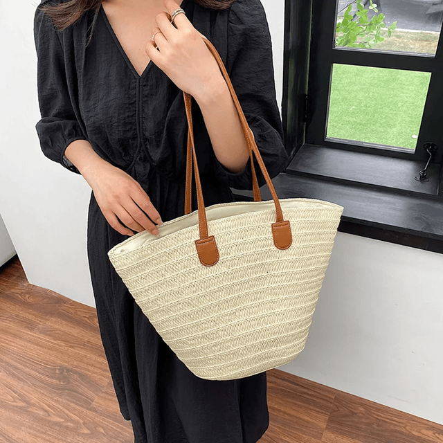 Womens Straw Beach Bag Large Capacity Woven Tote Shoulder Handbag