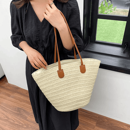 Womens Straw Beach Bag Large Capacity Woven Tote Shoulder Handbag