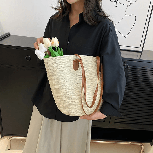 Womens Straw Beach Bag Large Capacity Woven Tote Shoulder Handbag 1