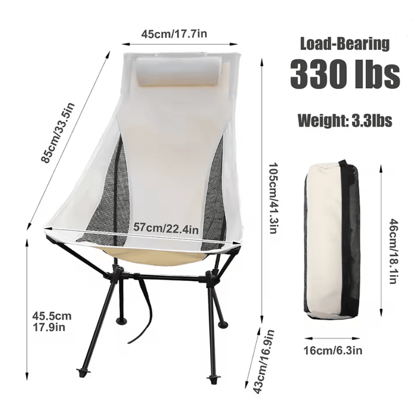 Portable Folding Camping Chair With Headrest Lightweight Outdoor Fishing Chair 2