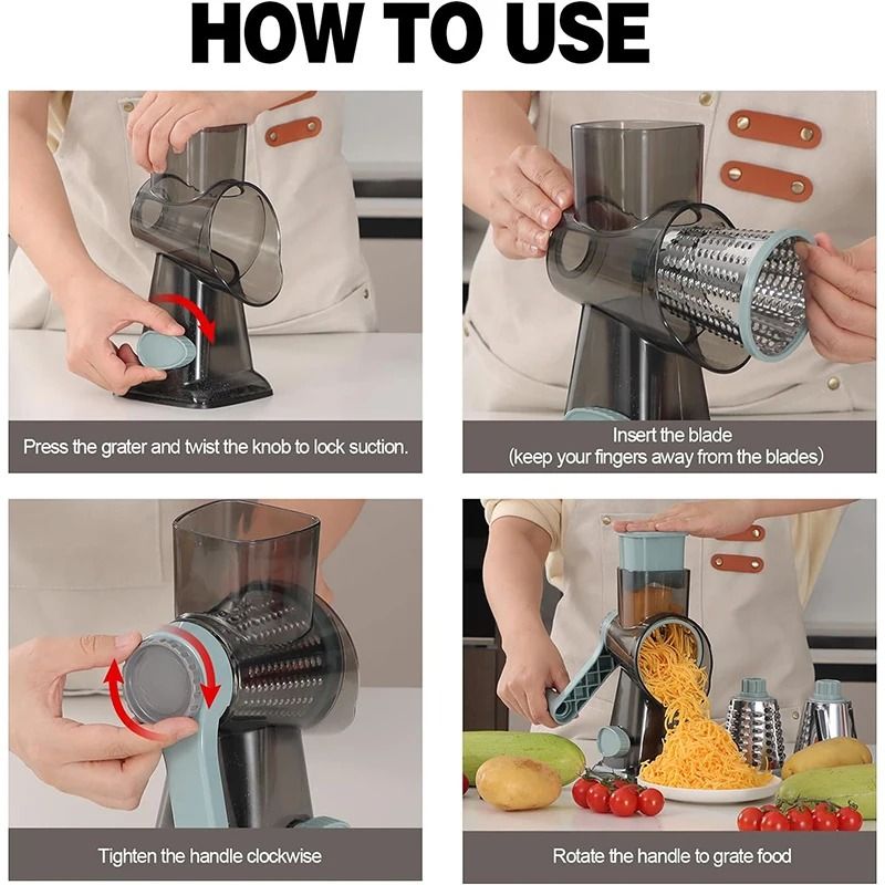 3 In 1 Rotary Cheese Grater Manual Vegetable Slicer And Nut Grinder 5