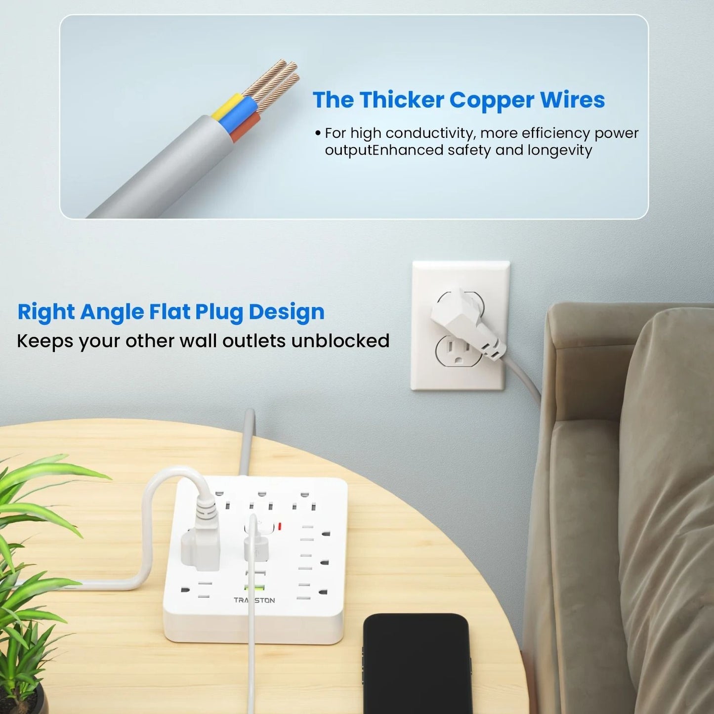 Power Strip With Nine Outlets Three USB Ports And Five Foot Extension Cord 1