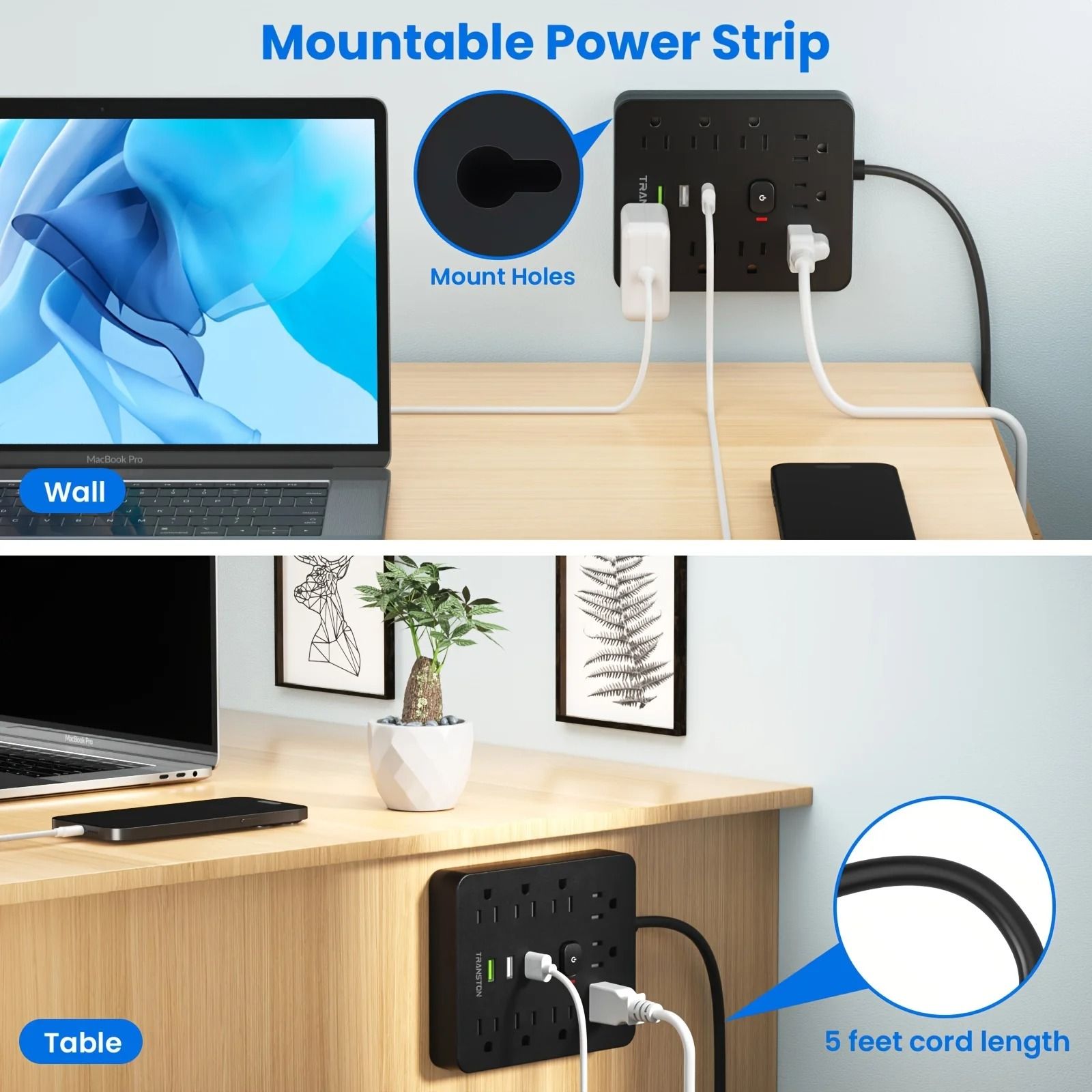 Power Strip With Nine Outlets Three USB Ports And Five Foot Extension Cord 4