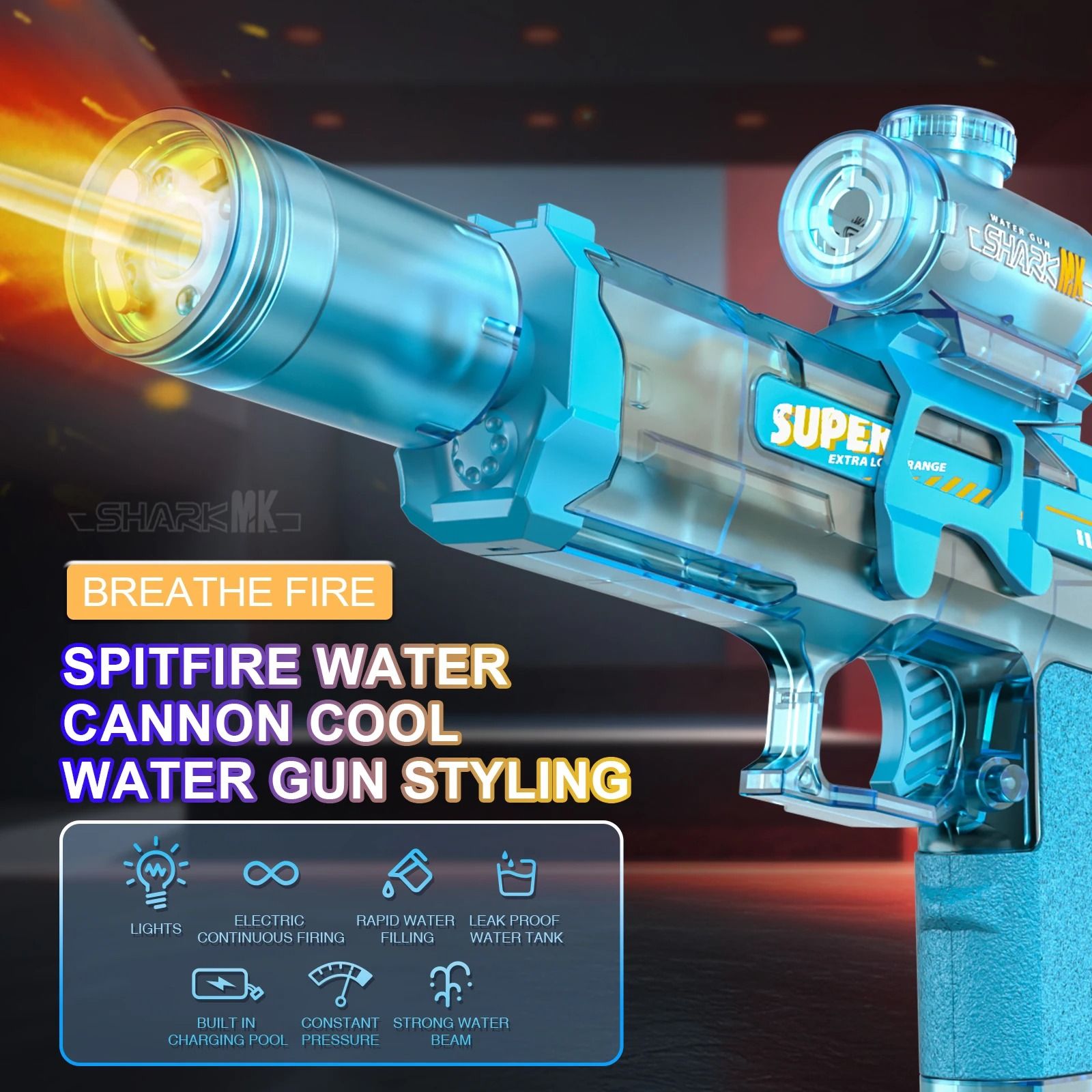 Electric Water Gun With Light And Flame Spray Effect 2