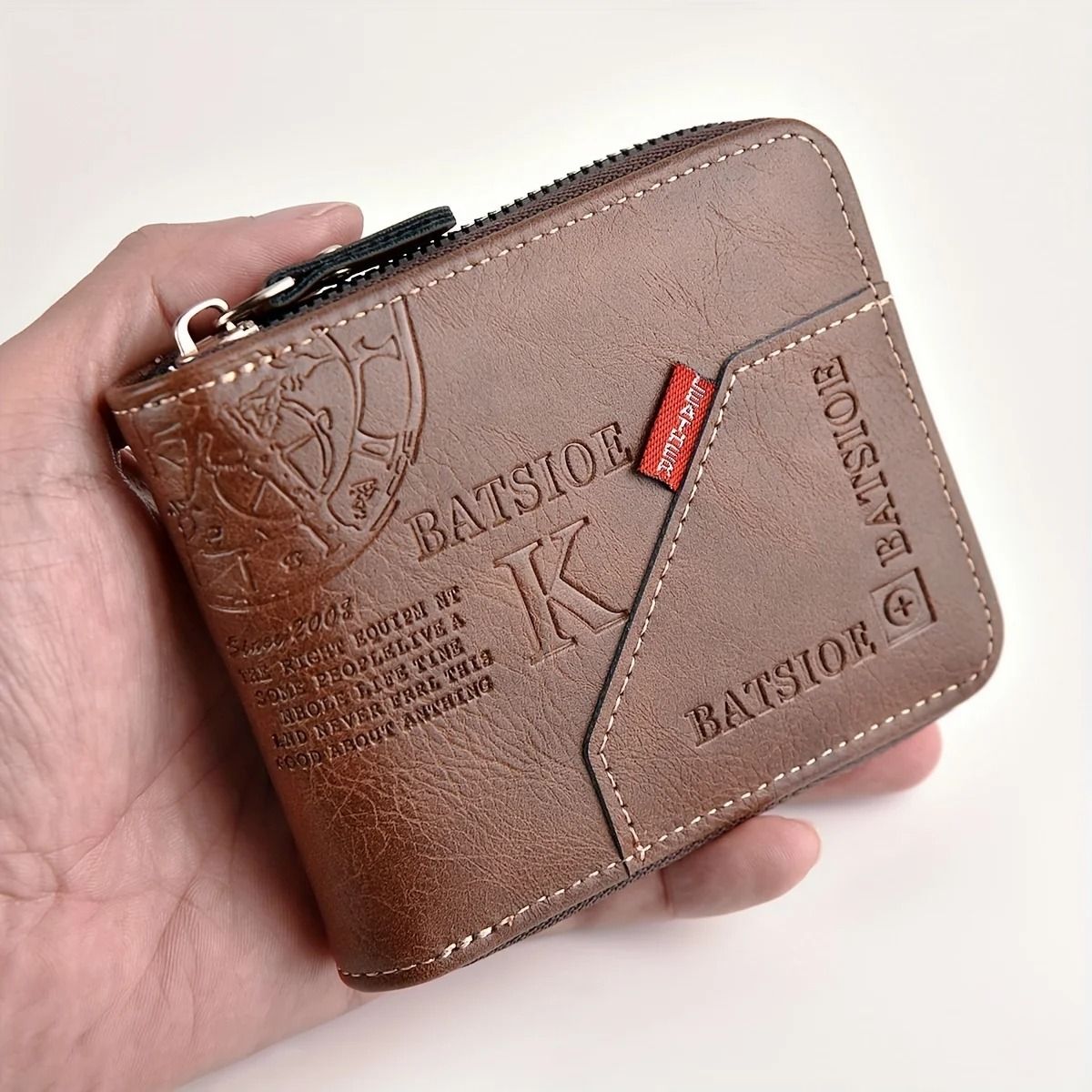 PU Wax Oil Zipper Wallet for Men with Card and Coin Organizer