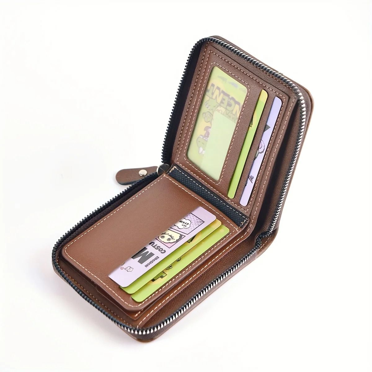 PU Wax Oil Zipper Wallet For Men With Card And Coin Organizer 4