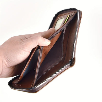 PU Wax Oil Zipper Wallet For Men With Card And Coin Organizer 5