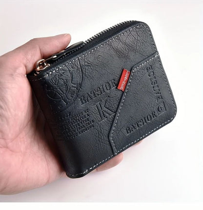 PU Wax Oil Zipper Wallet For Men With Card And Coin Organizer 6