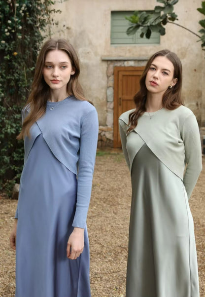 Spring Summer Satin Maxi Dress With Knitted Top  Elegant 2Piece Set For Women 2