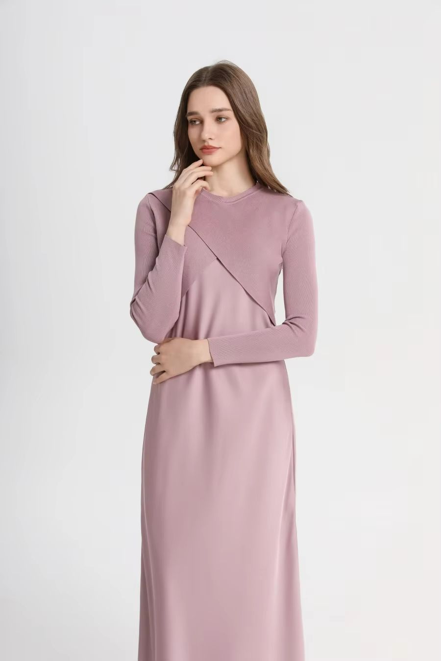 Spring Summer Satin Maxi Dress With Knitted Top  Elegant 2Piece Set For Women 3