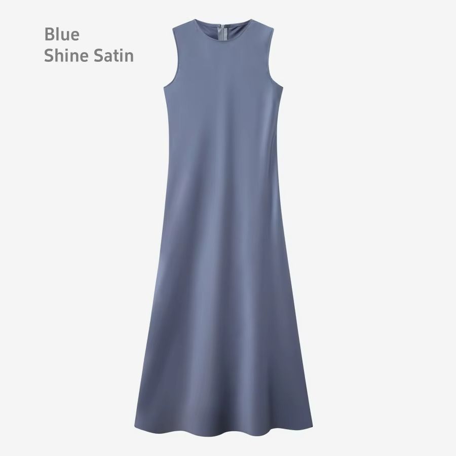 Spring Summer Satin Maxi Dress With Knitted Top  Elegant 2Piece Set For Women 11