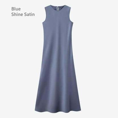 Spring Summer Satin Maxi Dress With Knitted Top  Elegant 2Piece Set For Women 11