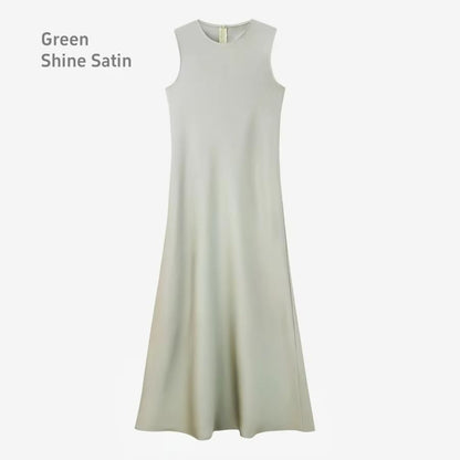Spring Summer Satin Maxi Dress With Knitted Top  Elegant 2Piece Set For Women 12