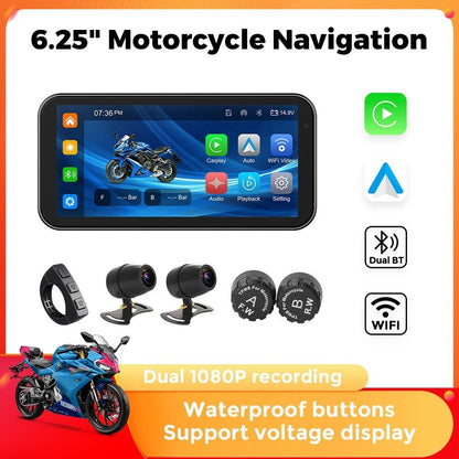 Waterproof Motorcycle GPS with CarPlay Android Auto and Optional DVR TPMS