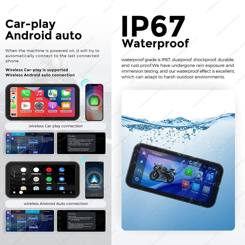 Waterproof Motorcycle GPS With CarPlay Android Auto And Optional DVR TPMS 1