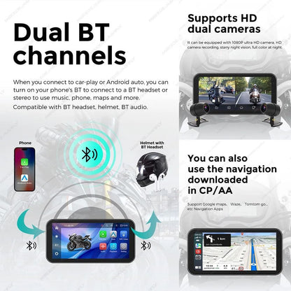 Waterproof Motorcycle GPS With CarPlay Android Auto And Optional DVR TPMS 2