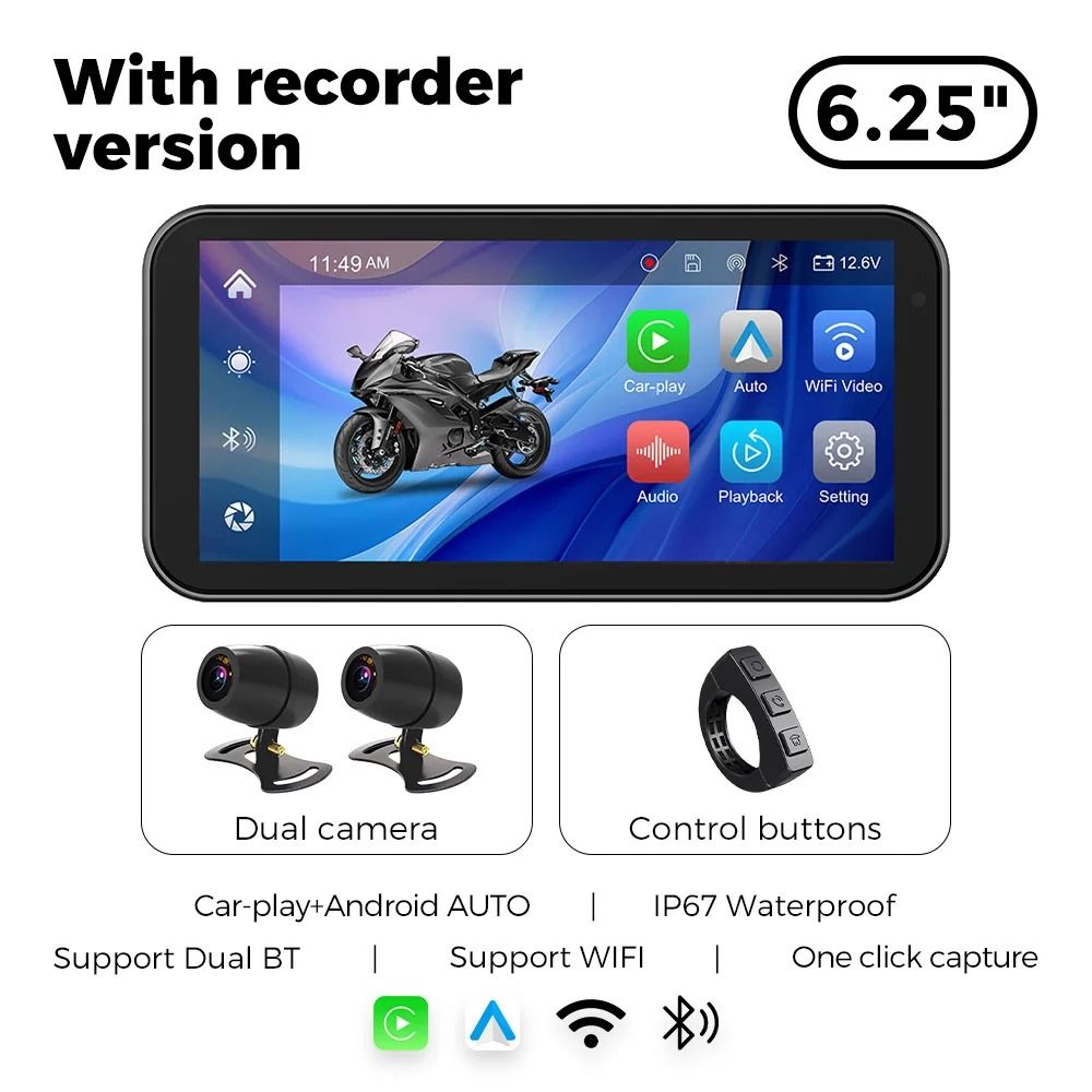 Waterproof Motorcycle GPS With CarPlay Android Auto And Optional DVR TPMS 7