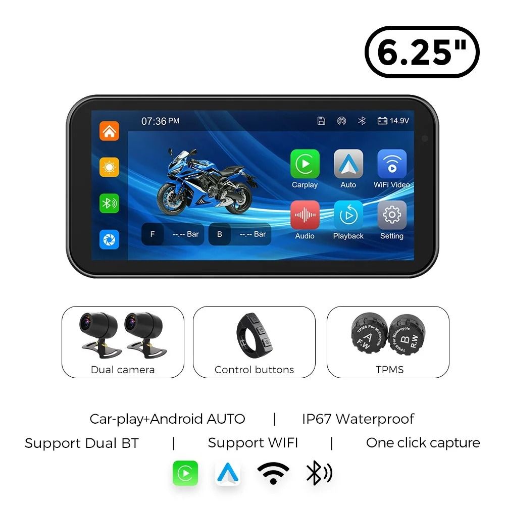 Waterproof Motorcycle GPS With CarPlay Android Auto And Optional DVR TPMS 8