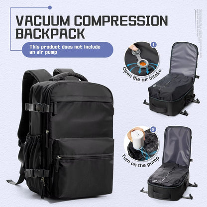 Men's Vacuum Compression Travel Backpack – Expandable 15.6inch Laptop Bag & Ryanair Cabin Size Carry-On